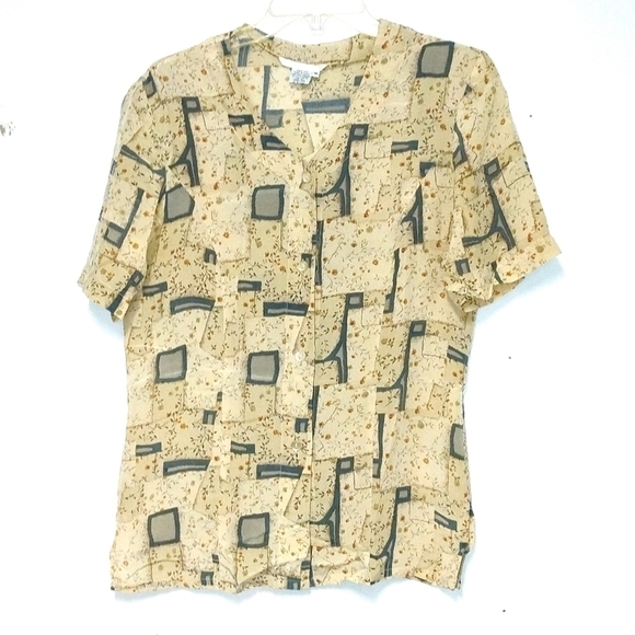 Women's button down short sleeves blouse 100% silk office attire Size: M - Picture 1 of 4